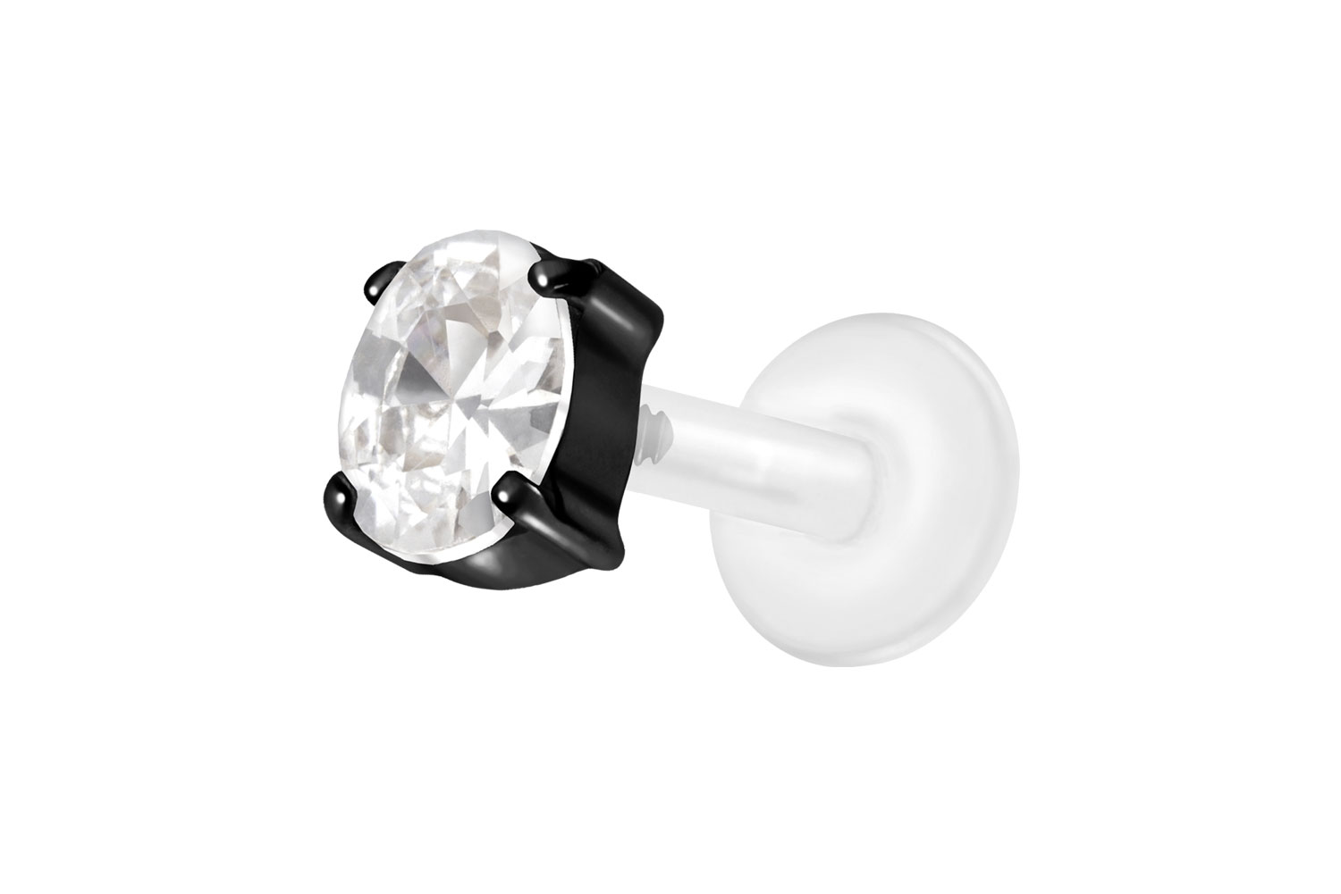 PTFE Labret Piercing mit Innengewinde + Titan-Aufsatz EINGEFASSTES KRISTALLOVAL